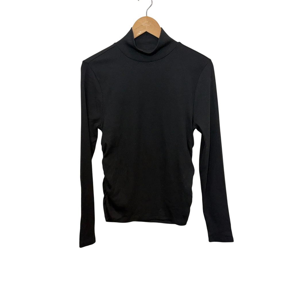 J. Crew Womens Black Ruched Ribbed Mock Neck Top Small‎ Cotton Modal